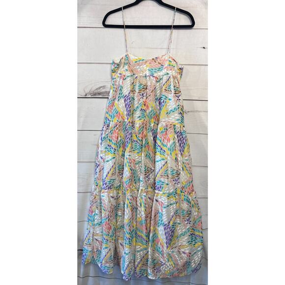 C/MEO Collective Maxi Dress Spaghetti Strap Size MED/6 White With Colorful Print - Picture 2 of 6